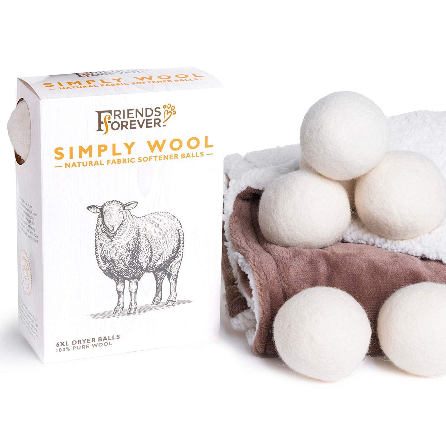 Friends Forever Wool Dryer Balls 6-Pack XL Wool Laundry Balls for Dryer as Reusable Natural Fabric Softener, Dryer Sheets, Saves Drying Time & Reduces Clothes Wrinkles, Ideal for Drying Dog Beds
