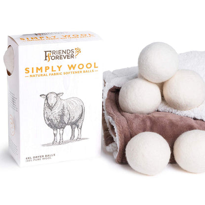 Friends Forever Wool Dryer Balls 6-Pack XL Wool Laundry Balls for Dryer as Reusable Natural Fabric Softener, Dryer Sheets, Saves Drying Time & Reduces Clothes Wrinkles, Ideal for Drying Dog Beds