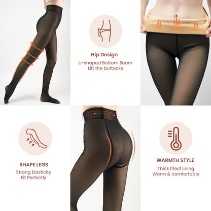 X-CHENG Fleece Lined Tights Sheer Women - Fake Translucent Warm Pantyhose Leggings Sheer Thick Tights for Women