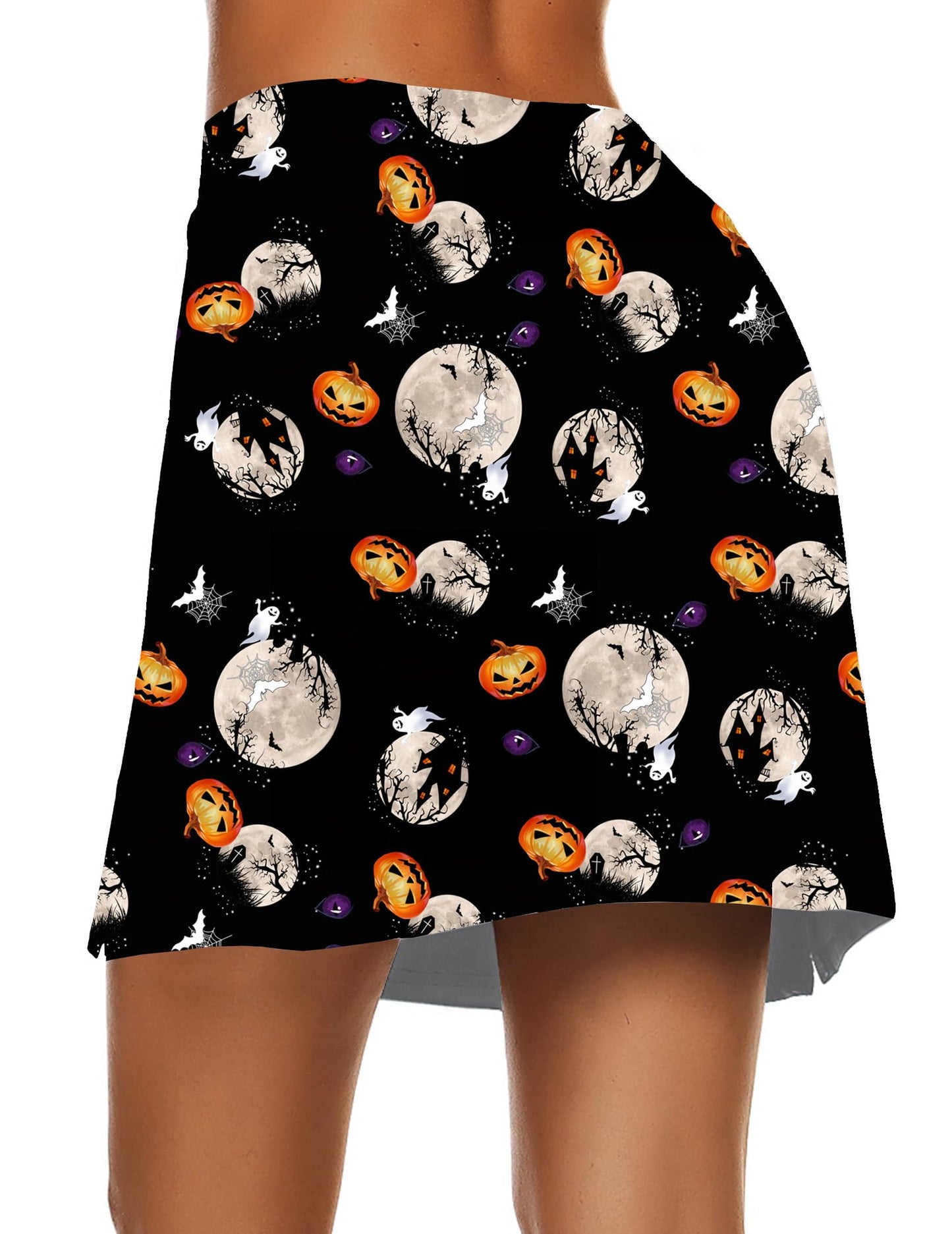 Ekouaer Womens Halloween Skirt Tummy Control Golf Skort 2024 Trendy Workout Active Skorts Skirts with Shorts, Multi Orange Medium