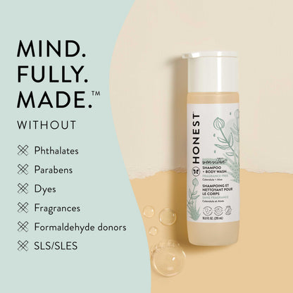 The Honest Company 2-in-1 Cleansing Shampoo and Body Wash for Sensitive Skin, Tear-Free, Hypoallergenic with Naturally Derived Ingredients, Fragrance-Free, 10 fl oz