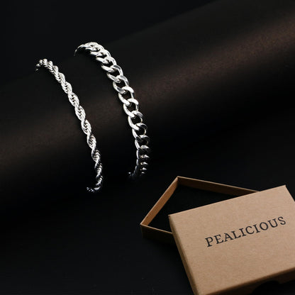 Pealicious Mens Bracelet Silver Bracelets for Men as Fathers Day Gifts for Dad Him Son Men Boys Bracelet, Stainless Steel Silver Cuban Link Bracelet for Men as Waterproof Men Jewelry