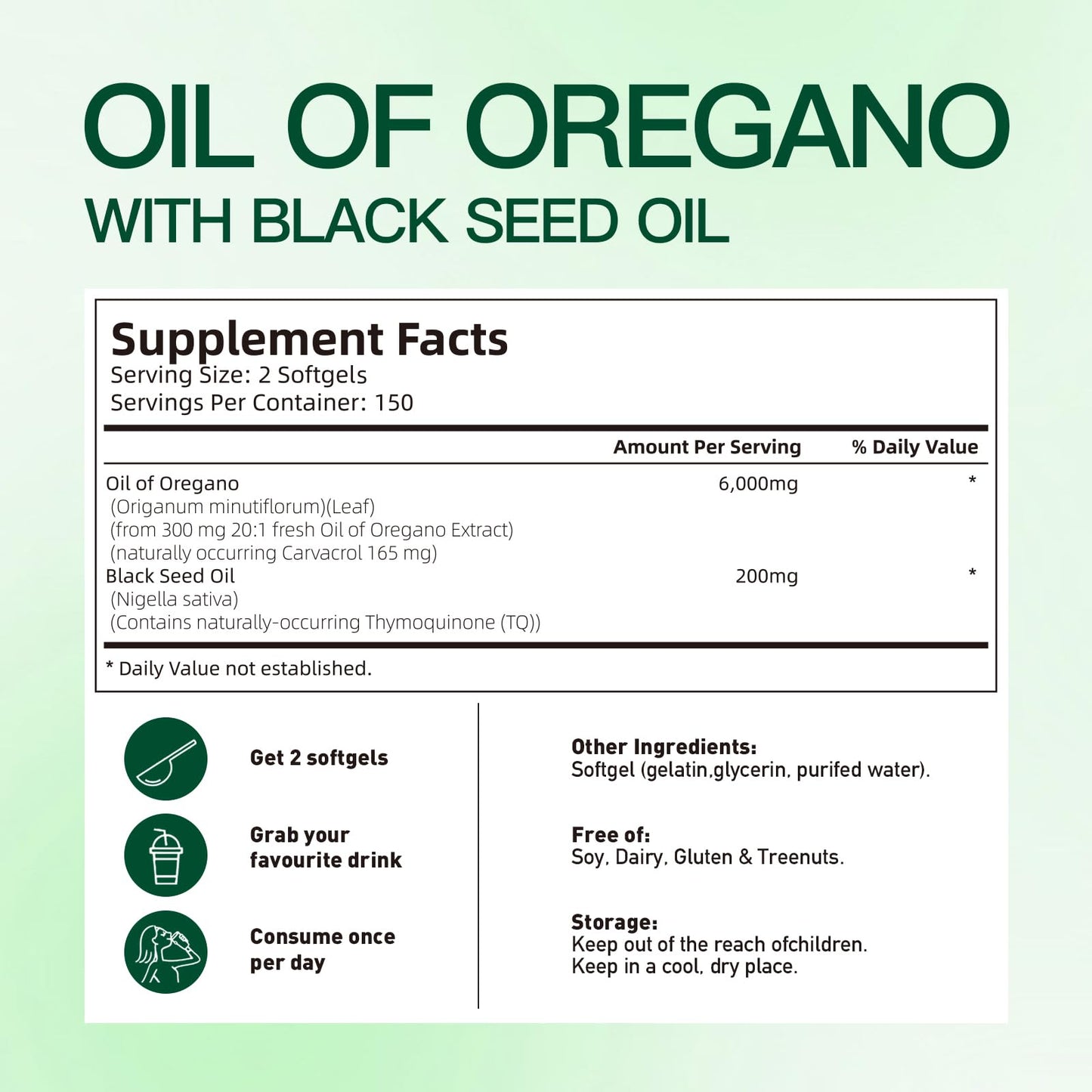VivoNu Oil of Oregano Capsules | 6000mg Oil of Oregano with Black Seed Oil Softgels | Organic Wild Harvest Oregano | aceite de Oregano Pill| Non-GMO | Gluten Free Formula