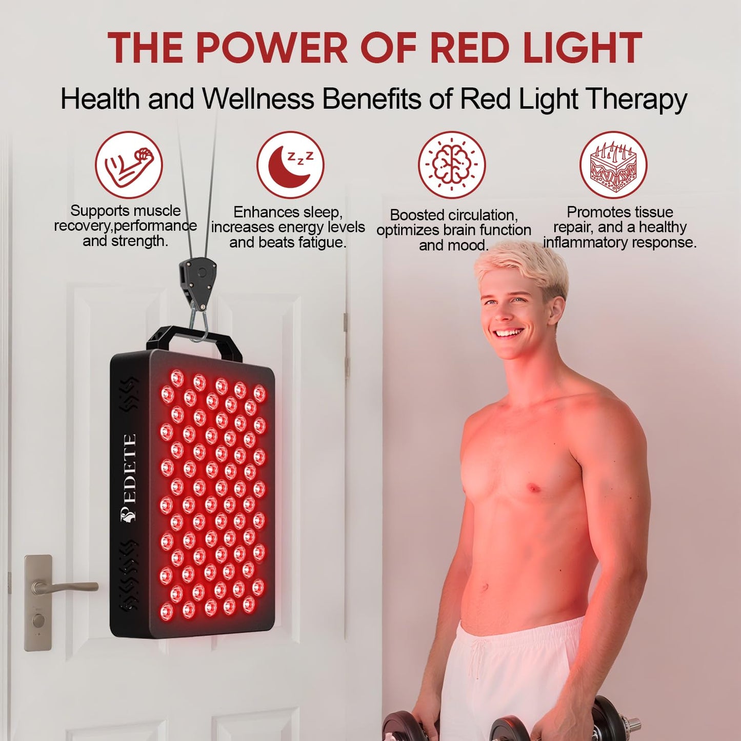 Pedete Red Light Therapy for Face and Body, 630nm 660nm 810nm and 850nm Near Infrared Light Therapy Panel, 70 Dual Chip LEDs, High Power LED Light Therapy Device for Skin Care, Sleep, Pain Relief. M70