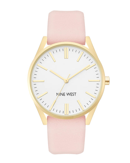 Nine West Women's NW/1994WTPK Gold-Tone and Pastel Pink Strap Watch