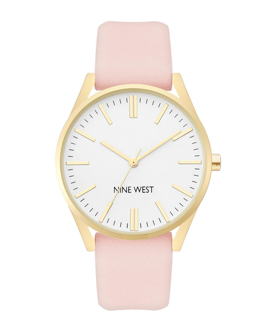 Nine West Women's NW/1994WTPK Gold-Tone and Pastel Pink Strap Watch