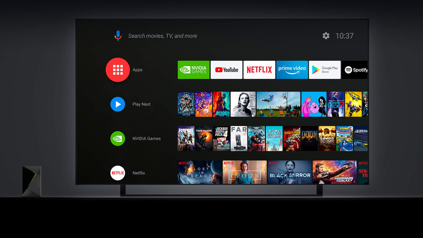 NVIDIA SHIELD Android TV Pro Streaming Media Player; 4K HDR movies, live sports, Dolby Vision-Atmos, AI-enhanced upscaling, GeForce NOW cloud gaming, Google Assistant Built-In, Works with Alexa