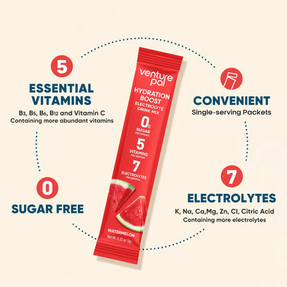 Venture Pal Sugar Free Electrolyte Powder Packets - Liquid Daily IV Hydration Packets for Rehydration | 5 Vitamins & 7 Electrolytes | Keto Friendly | Non-GMO | Vegan | 16 Sticks