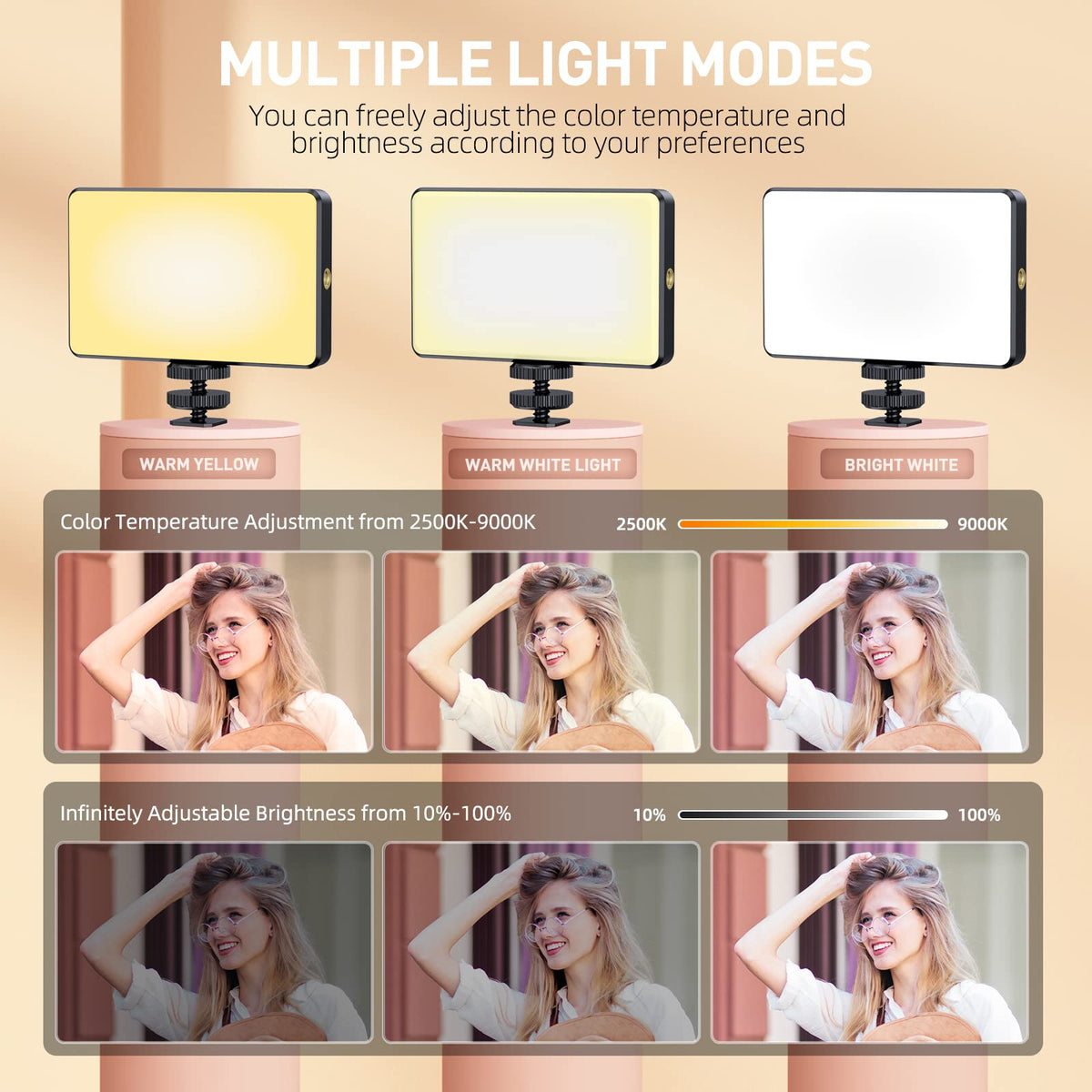 Meixitoy 120 LED Phone Light, Selfie Light for iPhone, 5000Mah Rechargeable Clip Video Light for Phone, Camera, Laptop, iPad, Adjusted 3 Lights Modes for Selfie, Video Conference, TikTok, Vlog (Black)