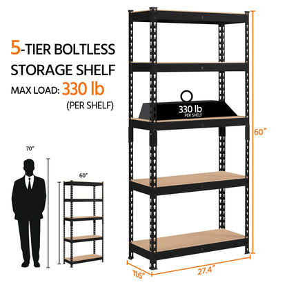 Topeakmart 5-Tier Utility Shelves, Metal Storage Shelves, Adjustable Shelving Units, Boltless Assembly, Garage Shelves Shed Shelving for Warehouse Garage Shed Basement- Black, 27.5 x 12x 60 Inch