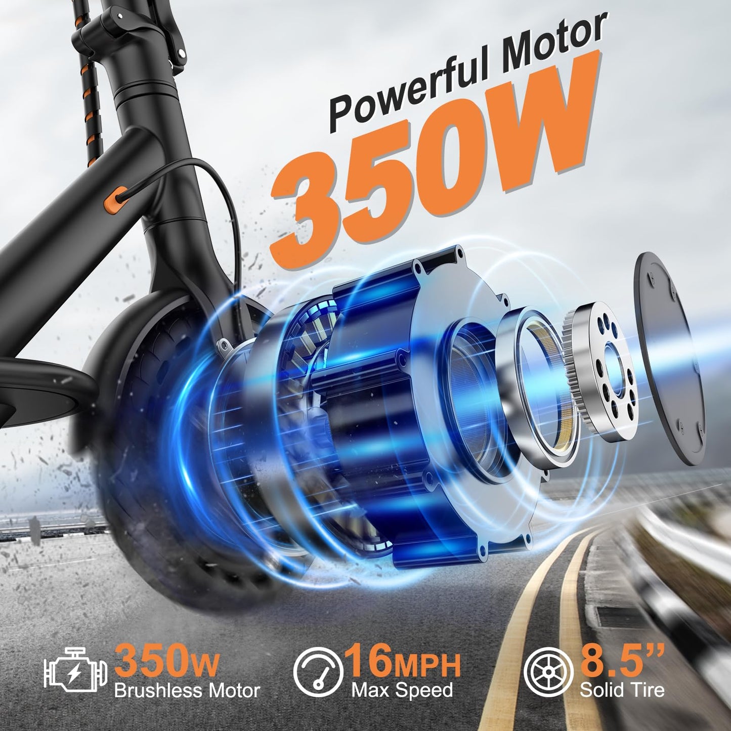 VOLPAM Electric Scooter, Powerful 350W/500W Motor, Max 12/19/28Miles Long Range, Top Speed 16/19/21 MPH, 8.5" /10'' Solid Tires, E Scooter for Adults and Teens (8.5-12Miles-350W)