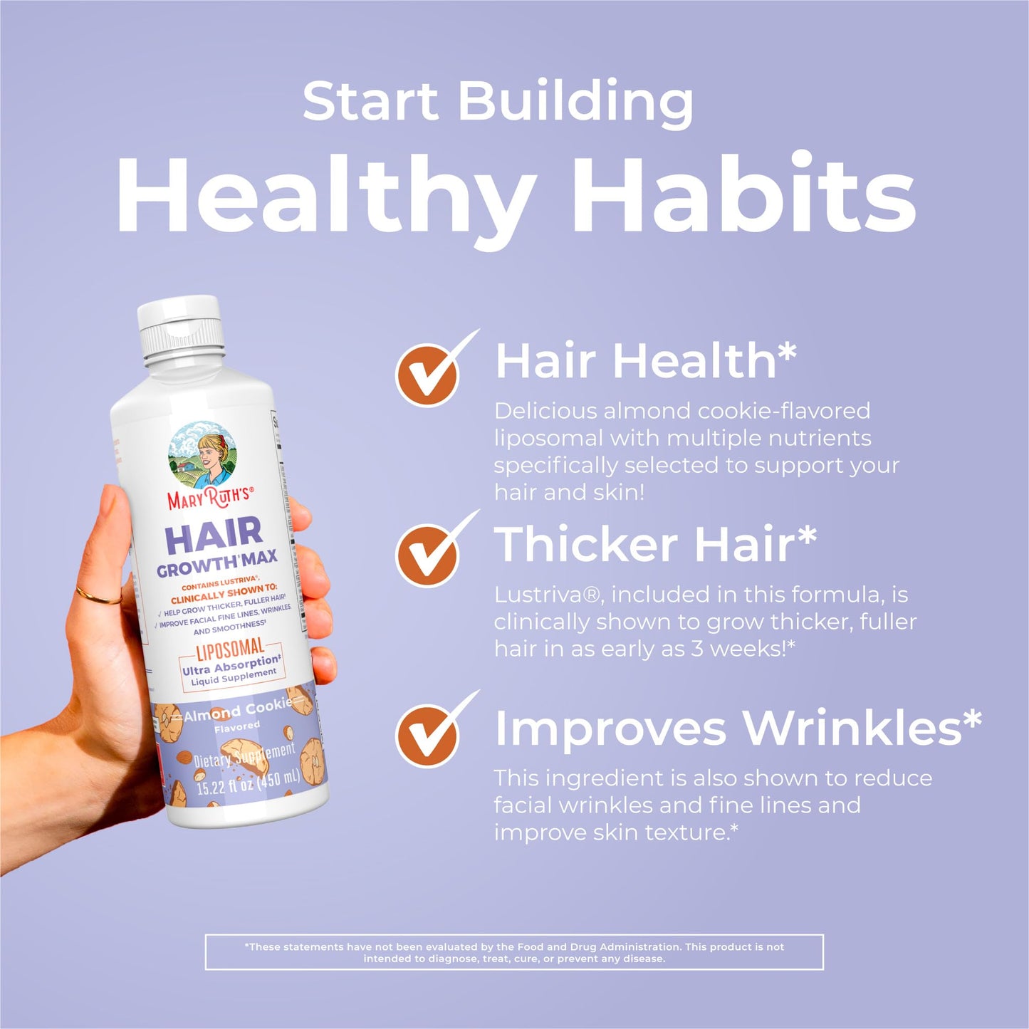 MaryRuth Organics Women's Hair Growth MAX Liposomal | with Lustriva® Biotin 10000mcg Pumpkin Seed Oil| Thicker Hair | Hair Care | Wrinkles, Fine Lines, Skin Care | Ages 18 | 15.22 Fl Oz