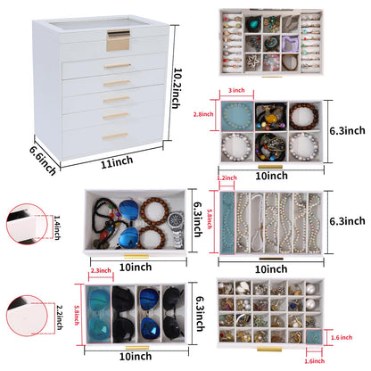 BOOVO Jewelry Boxes for Women, White and Black 6 Layer Large Jewelry Box for Necklace, Bracelet, Earrings, Rings Storage, Jewelry holder Organizer for Girls Gift (Clear White, 6 layer)