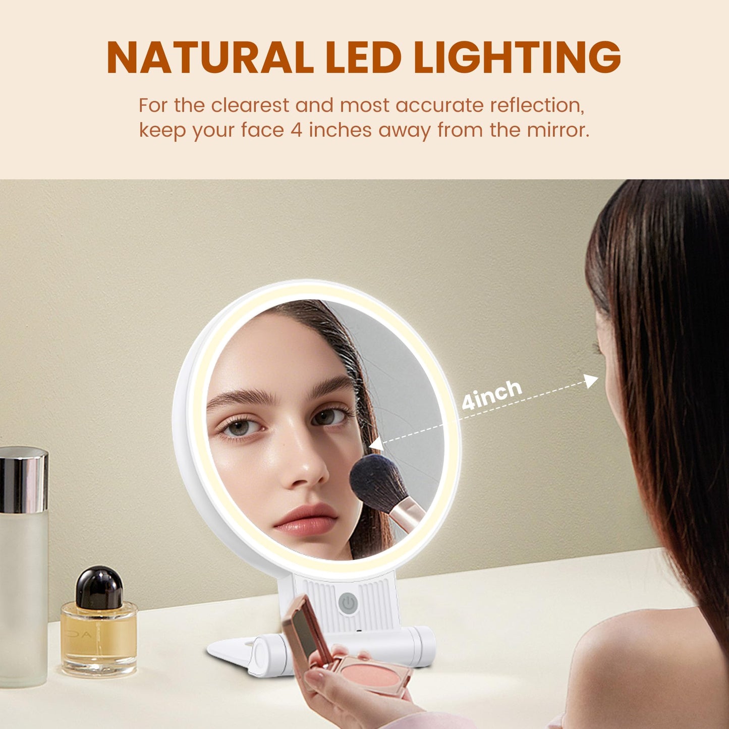 tubbede 1X/30X Lighted Makeup Mirror with Magnification, Double-Sided Switch, 3-Color Lights, 2000mAh Rechargeable, Adjustable Brightness for Vanity Table or Bathroom (Grey)