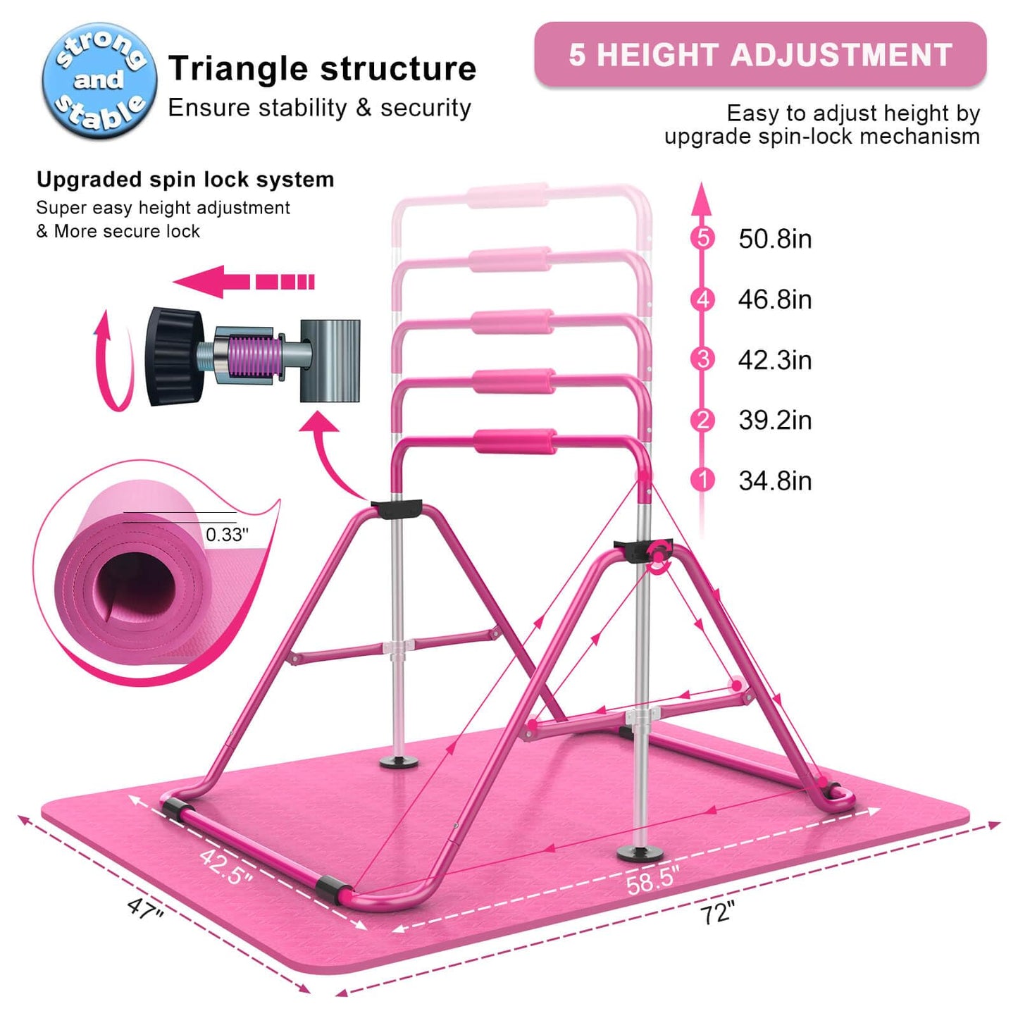 Tepemccu Expandable Gymnastics Bars,Adjustable Height Gymnastic Horizontal Bars,Junior Training Bar Children Folding Training Monkey Bars for Kids…