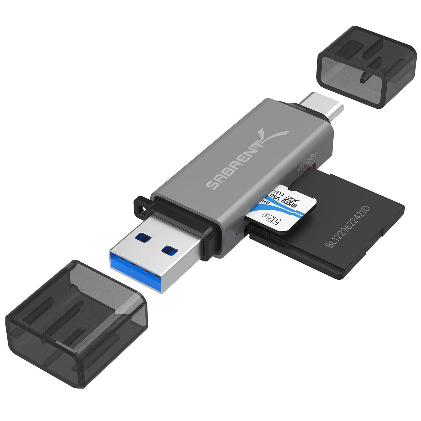 SABRENT USB 3.0 and USB Type-C OTG Card Reader Supports SD, SDHC, SDXC, MMC/MicroSD, T-Flash (CR-BCA2)