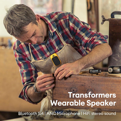 Transformers Wearable Bluetooth Speaker Clip on Mini Portable Bluetooth Speaker IPX5 with Mic for Calls and Music 15H Long Playtime for Outdoor Travel Working, Biking, Running(Yellow-Bumblebee)