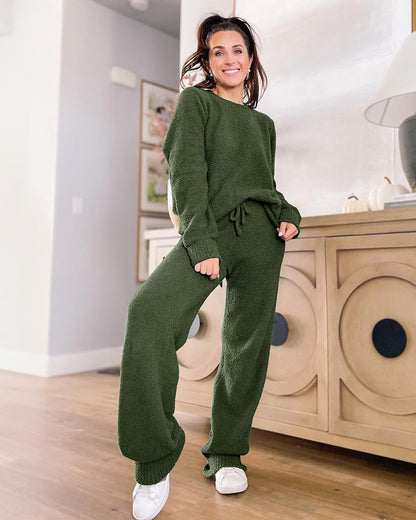 luvamia Women's Casual Solid Color Pajama Sets Long Sleeve Tops And Pants Long Pj Sets Joggers Loungewear Sleepwear Nightwear Lounge Wear Set Outfits For Women Comfy Outfits For Women Army Green Large