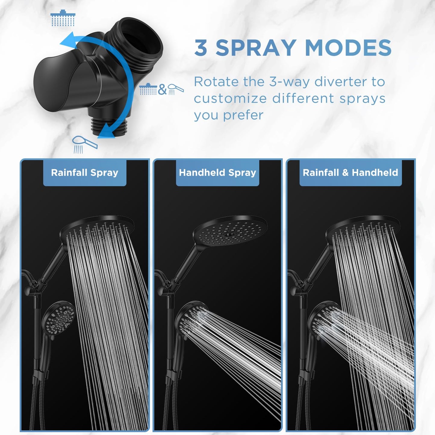 MakeFit Dual Handheld Shower Head Combo, 2-in-1 Rain Shower Heads System 8 Inch Rainfall Shower Head and 10 Modes High Pressure Hand Held Showerhead with Built-in Power Wash