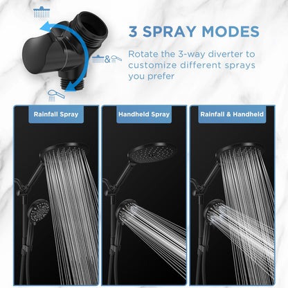 MakeFit Dual Handheld Shower Head Combo, 2-in-1 Rain Shower Heads System 8 Inch Rainfall Shower Head and 10 Modes High Pressure Hand Held Showerhead with Built-in Power Wash