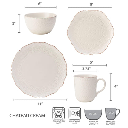 Pfaltzgraff Chateau Cream 16-Piece Stoneware Dinnerware Set, Service for 4, Off White