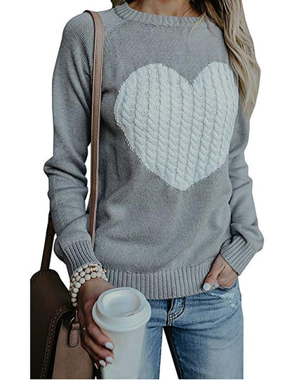 shermie Women's Pullover Sweaters Long Sleeve Crew Neck Casual Front Big Cute Heart Sweater Large Grey