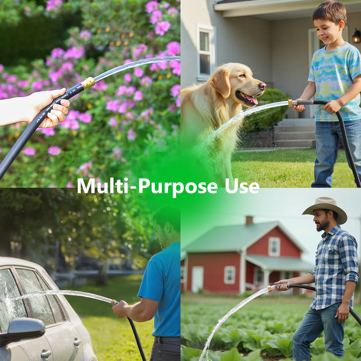Guitrees 90FT 5/8 Heavy Duty Rubber Garden Hose - 300psi Working, 1000psi Burst - Hot/Cold Water - Five-Layered Braiding for Durability - Versatile for Gardening, Agriculture, Construction(Black)