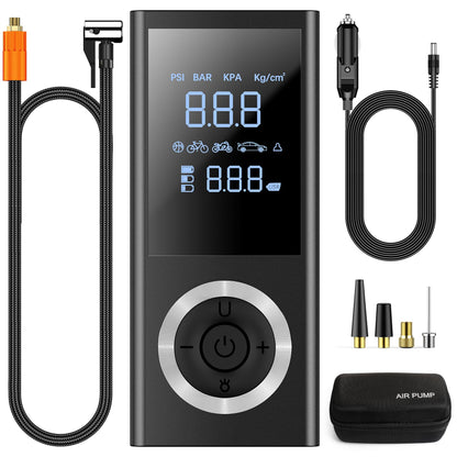 Cordless Tire Inflator Portable Air Compressor, 150 PSI Air Pump with Rechargeable Battery, Tire Pressure Gauge, 12V Car Power Adapter, Smart Air Pump for Car, Motorcycle, Bike, Ball