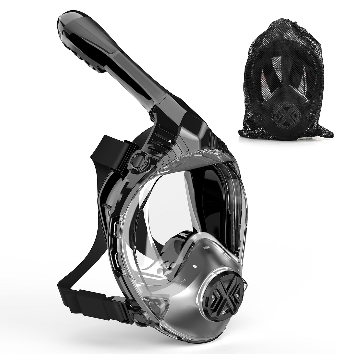 WONDSY Full Face Snorkel Mask for Adults, Snorkeling Gear for Kids, Anti-Fog & Anti-Leak Design with 180° Panoramic View, Dry Top Breathing System, Ideal for Scuba Diving, Snorkeling (Black, L/XL)