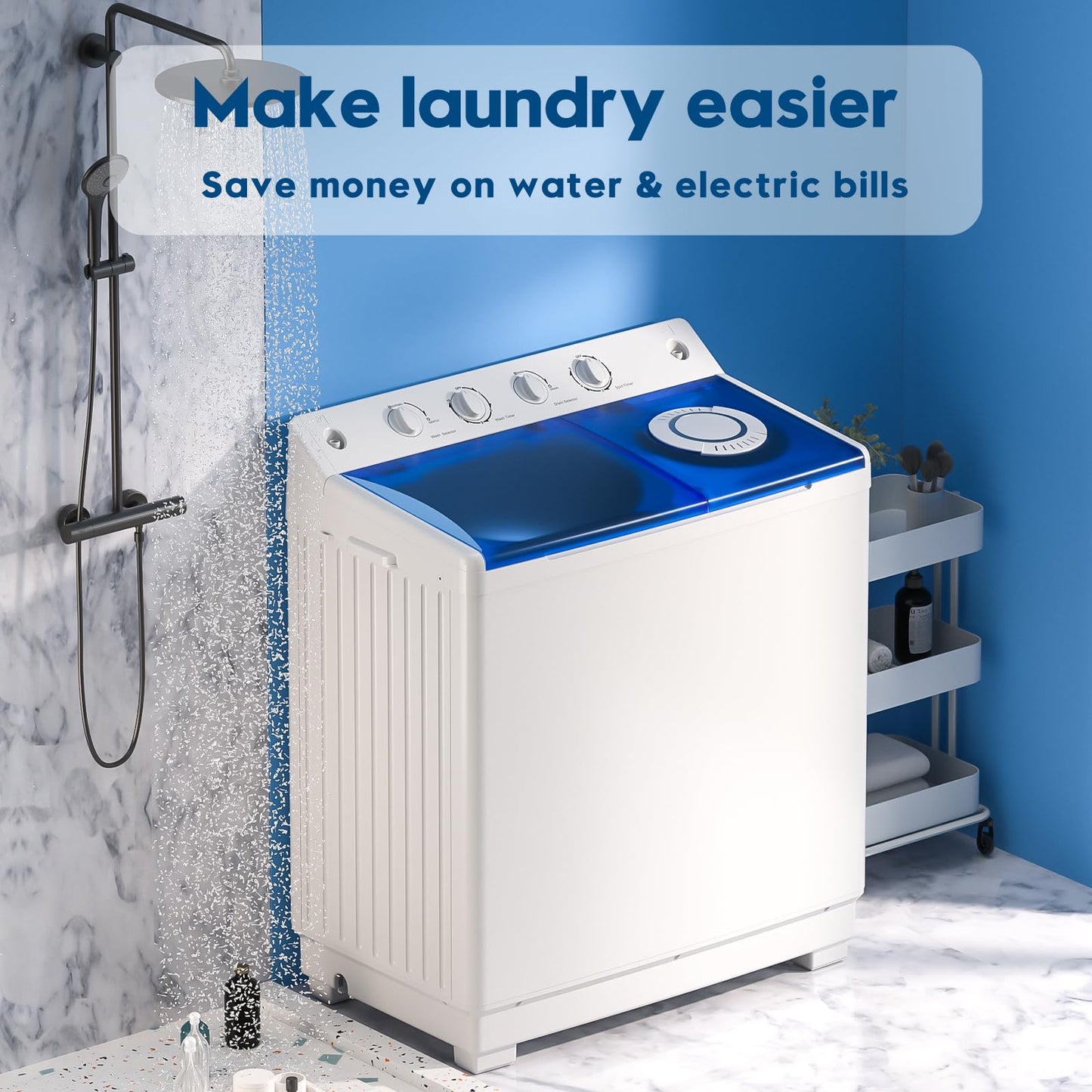 Auertech Portable Washing Machine, 40lbs Twin Tub Washer Large Laundry Machine with Drain Pump, Semi-automatic 24lbs Washer 16lbs Spinner Combo for Dorms, Apartments, RVs