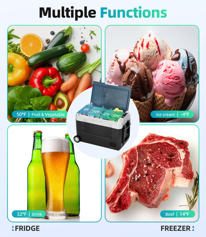 12V Car Refrigerator 59QT(56L) Car Fridge with App Portable Freezer Electric Cooler with Wheels 12/24V DC 110-240 Volt AC for Truck Van RV Camper SUV Travel Camping Road Trips Tailgating -13℉~68℉