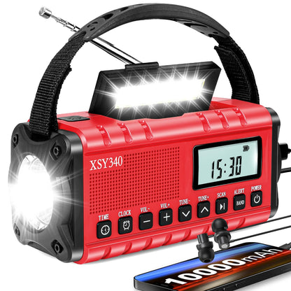 10000mAh/37000mWh Emergency Hand Crank Radio,AM FM NOAA Weather Alert Radio, Digital Display,3 Ways Powered Hand Crank,Solar Radio with Type-C Charger,Flashlight,Reading Lamp,Headphone Jack,SOS Alarm