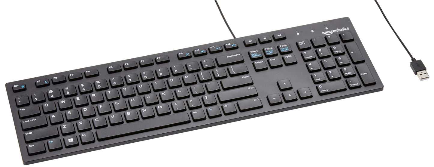 Amazon Basics Wired QWERTY Keyboard, Full-Sized, Black