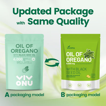 VivoNu Oil of Oregano Capsules | 6000mg Oil of Oregano with Black Seed Oil Softgels | Organic Wild Harvest Oregano | aceite de Oregano Pill| Non-GMO | Gluten Free Formula