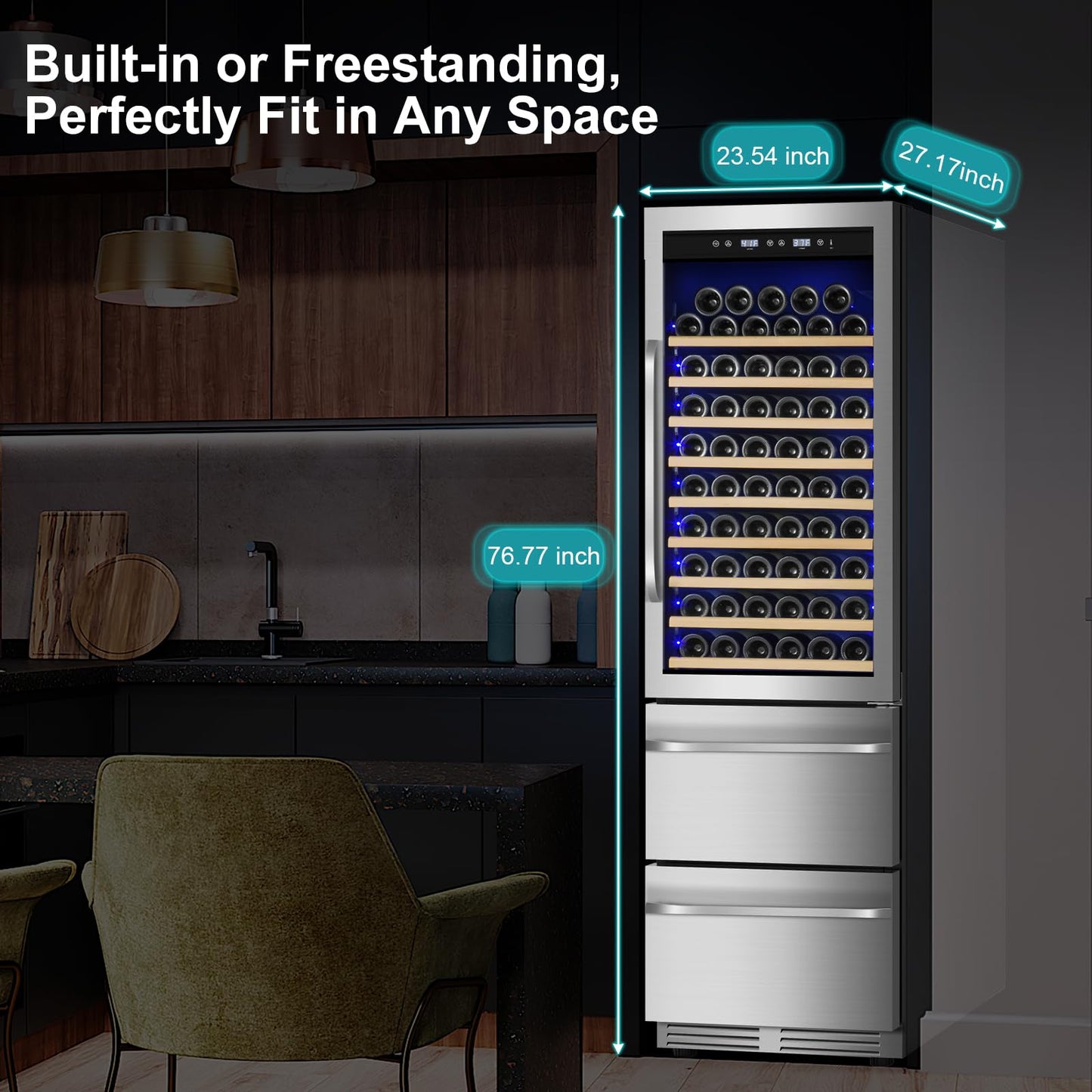 Velieta 24 Inch Wine and Beverage Refrigerator, 2 IN 1 Dual Zone Drawer Beverage Fridge Wine Cooler, Built-in or Freestanding Beverage Cooler with Powerful Compressor, Holds 108 Bottles and 150 Cans