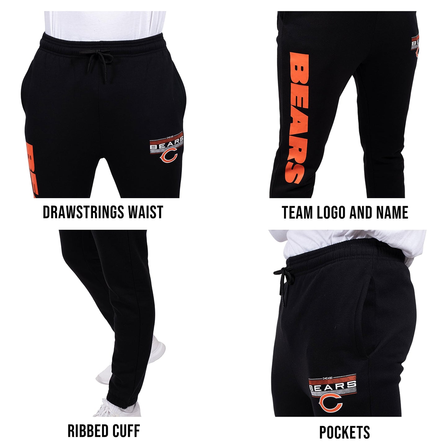 Ultra Game Men's Standard NFL Official Active Super Soft Game Day Jogger Sweatpants, Black, Small