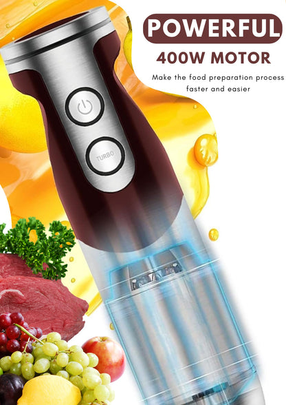 MegaWise Pro Titanium Reinforced 5 in1 Immersion Hand Blender, Powerful Motor with 80% Sharper Blades, 12 Speed Corded Blender, Including 500ml Chopper, 600ml Beaker, Whisk and Milk Frother