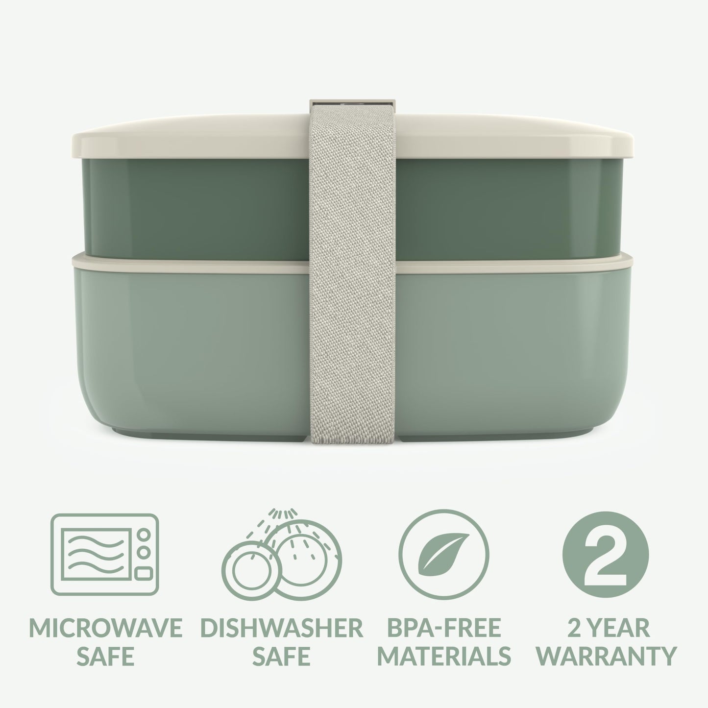 Bentgo Classic - Adult Bento Box, All-in-One Stackable Lunch Box Container with 3 Compartments, Plastic Utensils, and Nylon Sealing Strap, BPA Free Food Container (Khaki Green)