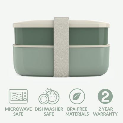 Bentgo Classic - Adult Bento Box, All-in-One Stackable Lunch Box Container with 3 Compartments, Plastic Utensils, and Nylon Sealing Strap, BPA Free Food Container (Khaki Green)