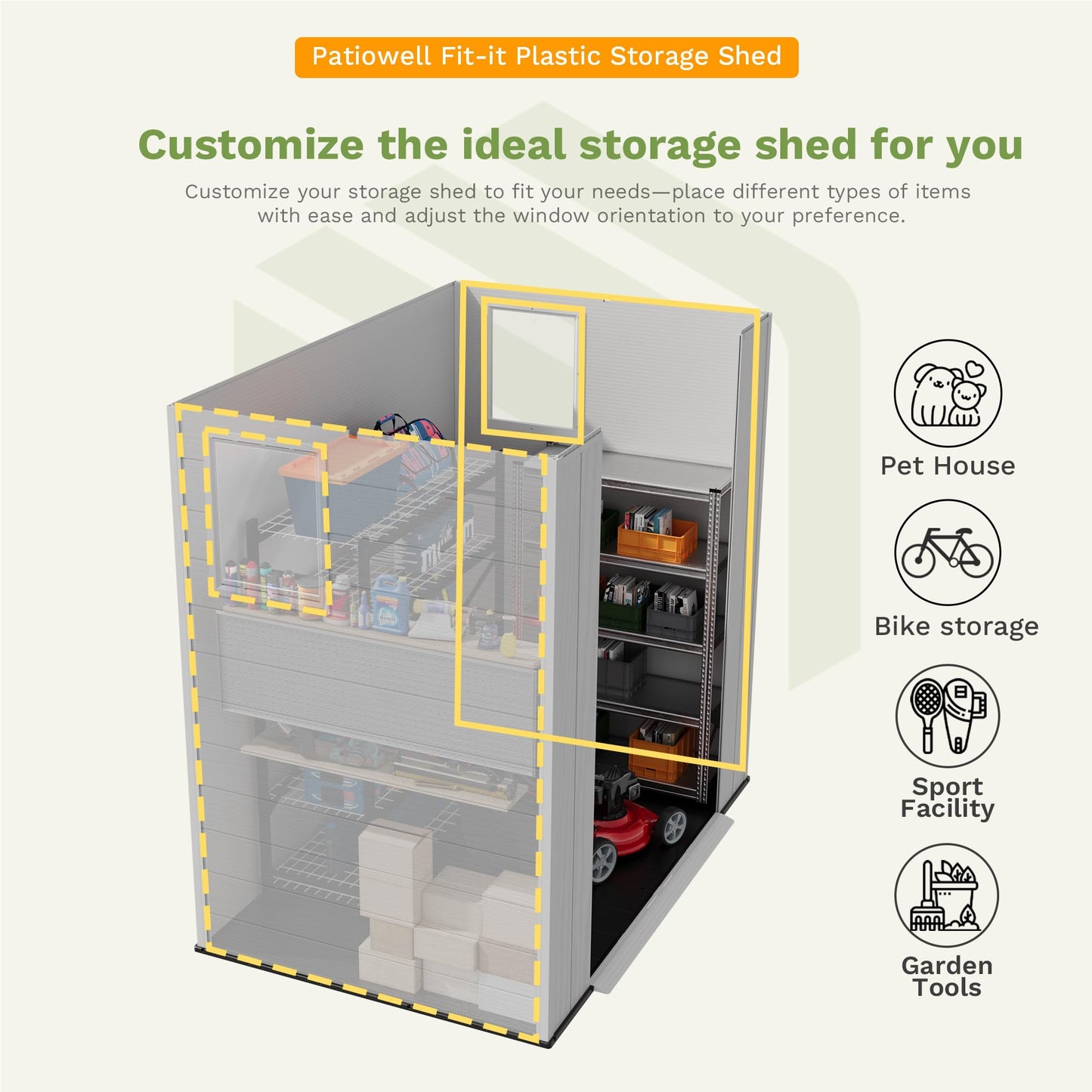 Patiowell 6 x 4 FT Plastic Outdoor Storage Shed with Floor, Resin Outside Tool Shed with Window and Lockable Door for Garden, Backyard, Tool Storage Use, Easy to Install, Light Grey