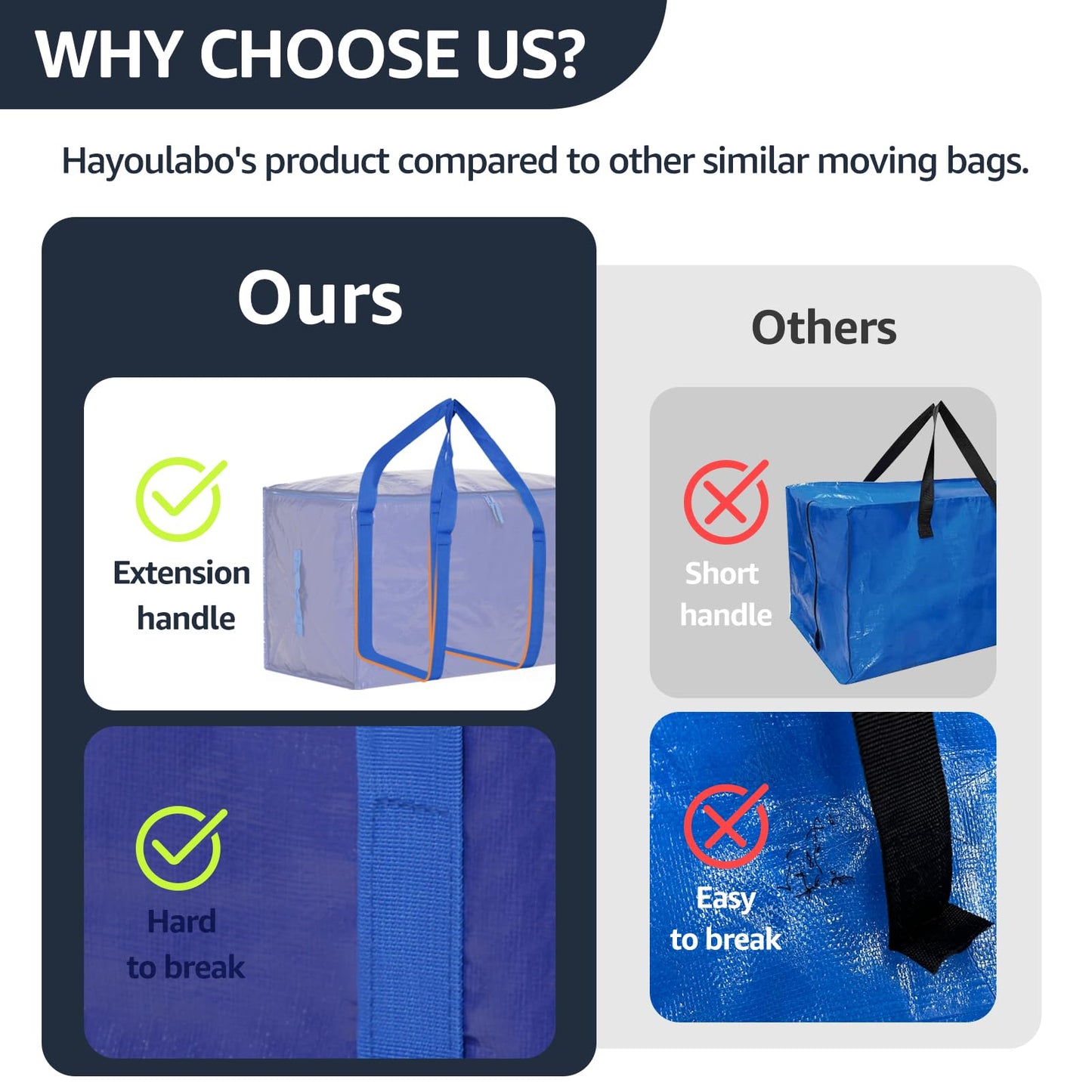 Moving Bags Heavy Duty Extra Large, Moving Boxes, Moving Supplies Essentials, Blue Storage Bins with Lids, Plastic Packing Totes, Storage Bags for Clothes with Handles & Zippers(Blue, 8 Pack)