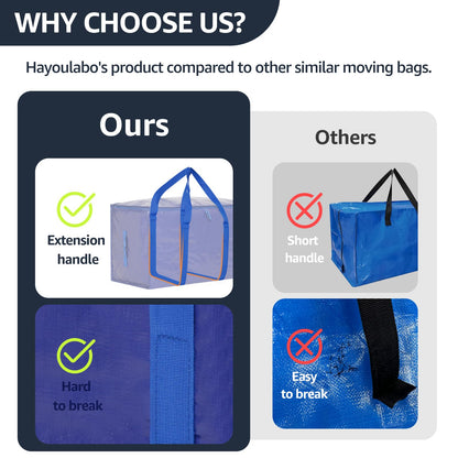 Moving Bags Heavy Duty Extra Large, Moving Boxes, Moving Supplies Essentials, Blue Storage Bins with Lids, Plastic Packing Totes, Storage Bags for Clothes with Handles & Zippers(Blue, 8 Pack)