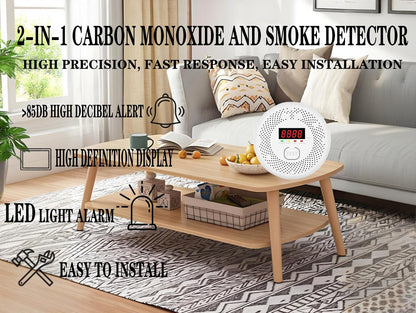 Vzmcov Carbon Monoxide and Smoke Detector LCD Display, Battery Powered, Dual sensors, 85dB Voice Alarm and Real-time Tracking, Suitable for Home/Kitchen/Bedroom/RV (Small Screen, 2Pack-CO&Smoke)