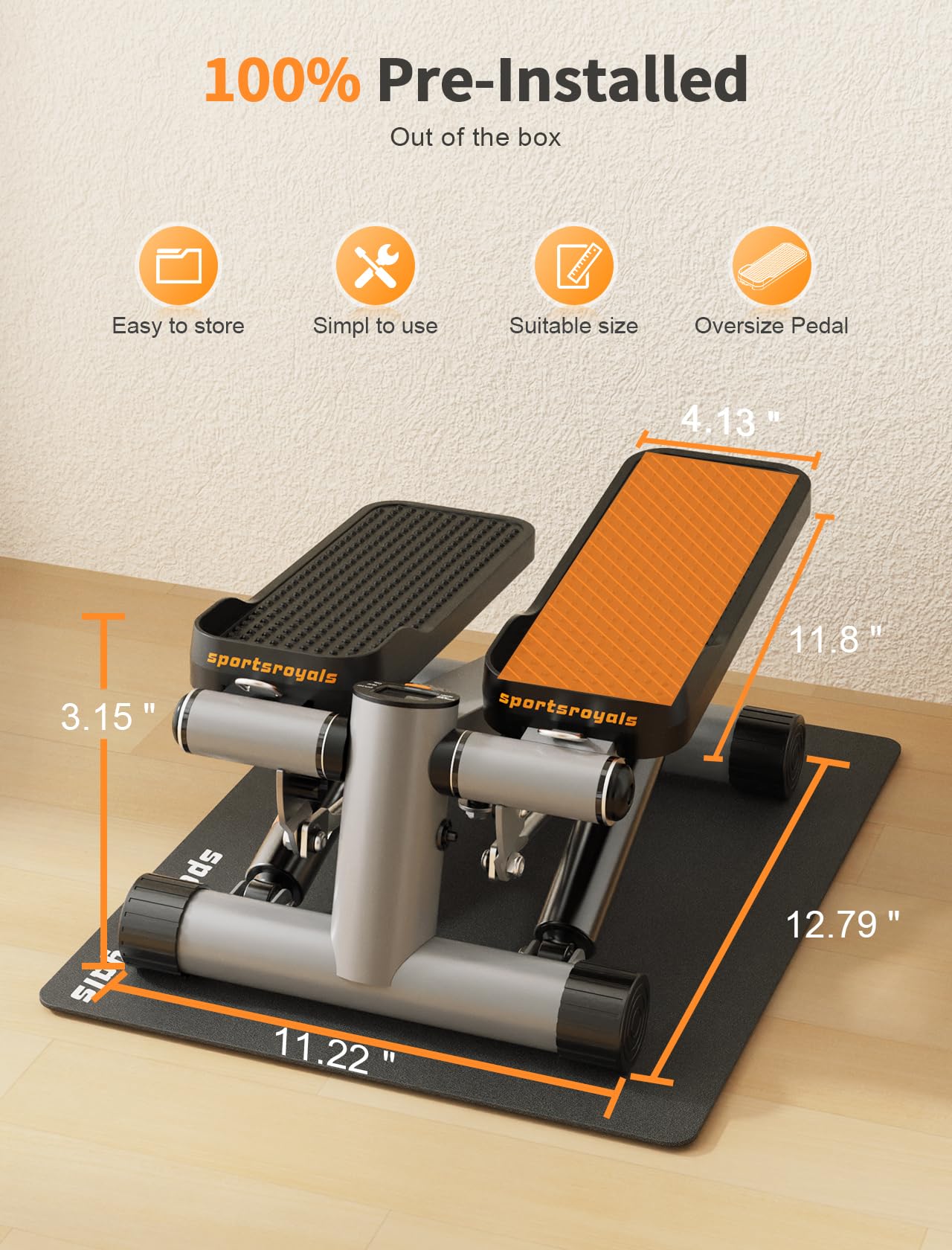 Sportsroyals, Mini Steppers for Exercise,Stair Stepper with Resistance Band, Hydraulic Fitness Stepper Exercise Home Workout Equipment for Full Body Workout, 330lbs Weight Capacity