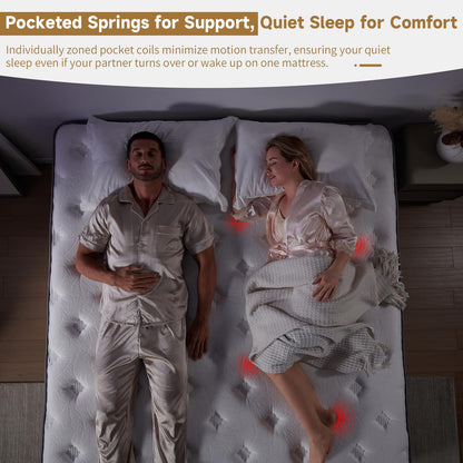 SNFPNE Queen Size Mattress 12 Inch, Hybrid Memory Foam Mattress with Zoned Pocket Coils Support and Motion Isolation Design, Strengthen Edge Support,CertiPUR-US Certified, Medium Firm in a Box