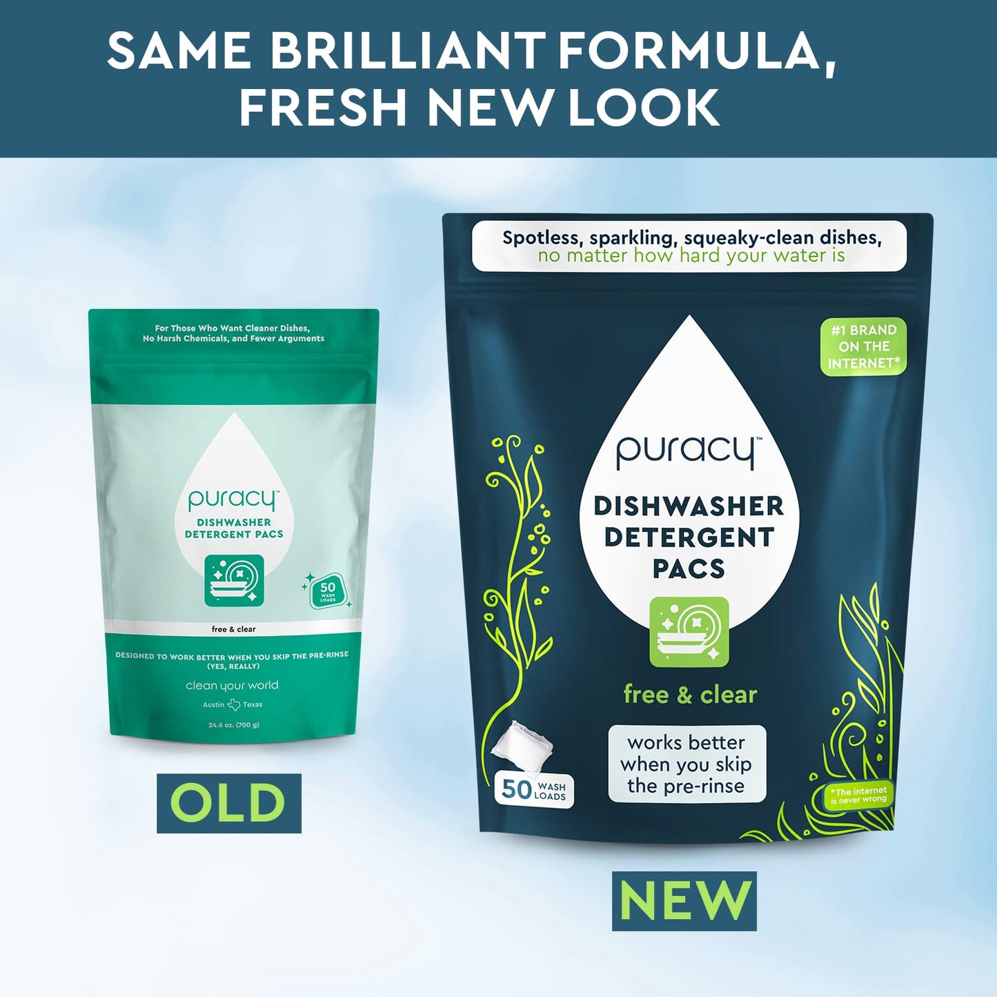 Puracy Dishwasher Pods, Natural Dishwasher Detergent, Free & Clear Dish tabs - Enzyme-Powered, Spot & Residue Free - TikTok Trend Items, Must Haves from TikTok Made Me Buy It (Free & Clear, 50 Count)