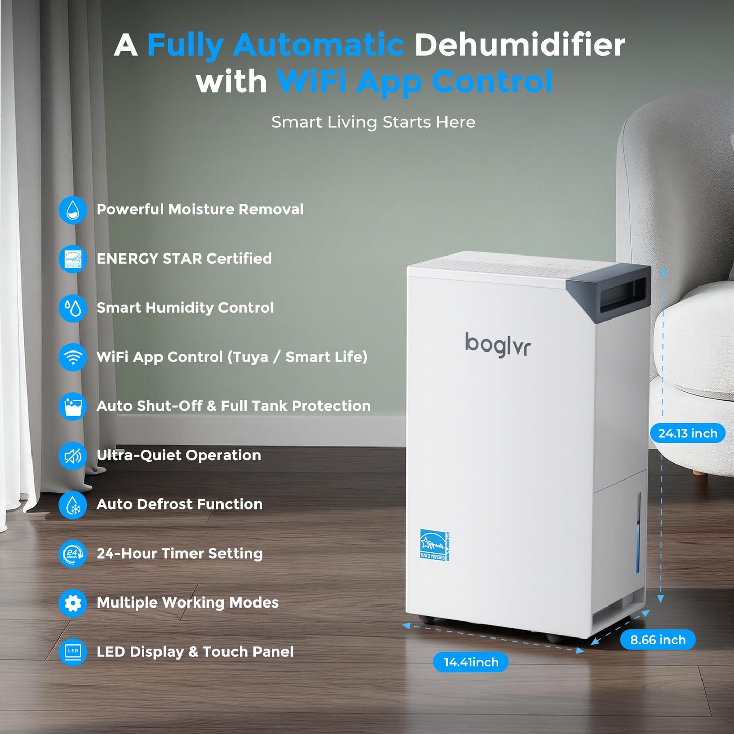 4500 Sq.Ft. Most Efficient Energy Star 2025, Max 80 Pint/D (Standard 52Pint/D) Smart Compressor Dehumidifier with APP/WIFI, Intelligent Humidistat for Basement, Home, Bedroom, Bathroom, Garage (LIBRA)