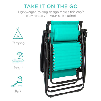 Best Choice Products Folding Zero Gravity Outdoor Recliner Patio Lounge Chair w/Adjustable Canopy Shade, Headrest, Side Accessory Tray, Textilene Mesh - Mint
