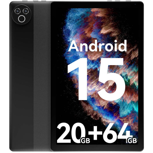 Tablet 10 Inch Android 15 OS GMS Certified Tablets PC 1.8 GHz 5-Core 20 (3+17) GB RAM 64 GB ROM 1 TB Expandable 1280x800 HD IPS Touch Screen 5000 mAh WiFi 6 Bluetooth 5.4 Dual Camera 2025 (Black)