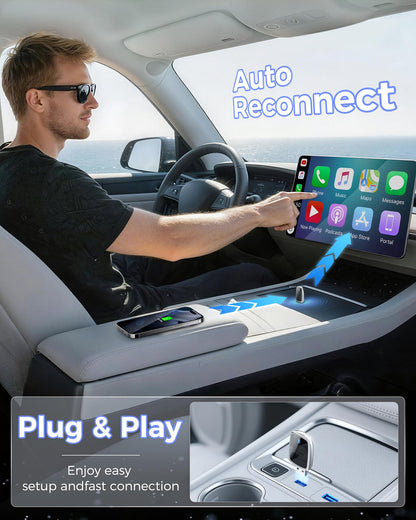 Wireless CarPlay Adapter for Apple iPhone, Converts Wired Connections to Wireless CarPlay, Zero delay, Plug-and-Play, Compatible with Apple iPhone iOS 10+ Systems and Various Vehicles（Silver）